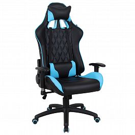 Кресло компьютерное BRABIX "GT Master GM-110", две подушки, экокожа, черное/голубое, 531928 - Фото предпросмотра