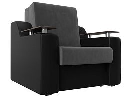 Кресло-кровать Сенатор 80 (основа велюр серый, компаньон экокожа черная) - Фото предпросмотра