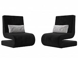 Кресло Волна (полностью велюр черный, подушки велюр серый с узором) - Фото предпросмотра