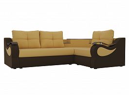 Угловой диван Митчелл правый (основа микровельвет желтый, компаньон микровельвет коричневый) - Фото предпросмотра