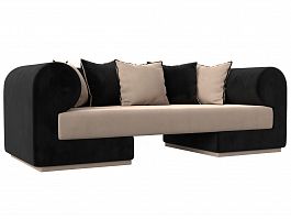 Прямой диван Кипр (основа велюр бежевый, компаньон велюр черный, подушки велюр бежевый, черный) - Фото предпросмотра