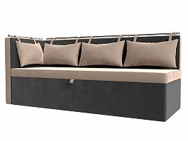 Кухонный диван Метро с углом левый (основа велюр бежевый, компаньон велюр серый) - Фото предпросмотра