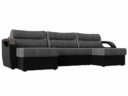 П-образный диван Форсайт (основа рогожка серая, компаньон экокожа черная) - Фото предпросмотра