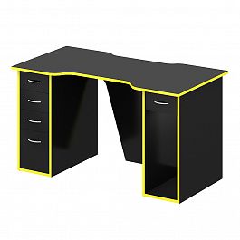 Стол для геймера "Геймерские столы" ПК-ПРА-СТГ135Х70Я5-В1-1111 черный шагрень+желтая кромка - Фото предпросмотра