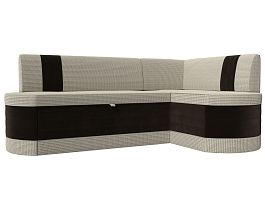 Кухонный угловой диван Токио правый (основа рогожка Корфу 02, компаньон микровельвет коричневый) - Фото предпросмотра