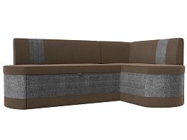 Кухонный угловой диван Токио правый (основа рогожка коричневая, компаньон рогожка серая) - Фото предпросмотра