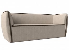 Прямой диван Бергамо 3-х местный (полностью рогожка бежевая, кант рогожка коричневая) - Фото предпросмотра