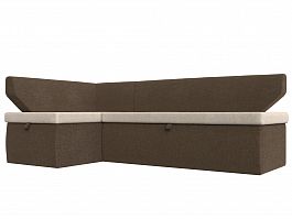 Кухонный угловой диван Омура левый (основа рогожка бежевая, компаньон рогожка коричневая) - Фото предпросмотра