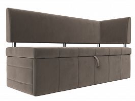 Кухонный прямой диван Стоун с углом правый (полностью велюр коричневый) - Фото предпросмотра
