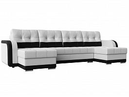П-образный диван Марсель (основа экокожа белая, компаньон экокожа черная) - Фото предпросмотра