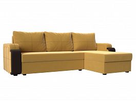 Угловой диван Николь Лайт (основа микровельвет желтый, компаньон экокожа коричневая) - Фото предпросмотра