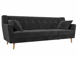 Прямой диван Брайтон 3 (полностью велюр серый) - Фото предпросмотра