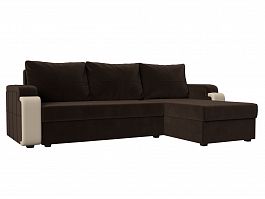 Угловой диван Николь Лайт (основа микровельвет коричневый, компаньон экокожа бежевая) - Фото предпросмотра