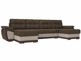 П-образный диван Нэстор (основа рогожка коричневая, компаньон рогожка бежевая) - Фото предпросмотра