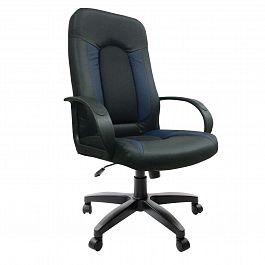Кресло офисное BRABIX "Strike EX-525", экокожа черная/синяя, ткань серая, TW, 531378 - Фото предпросмотра
