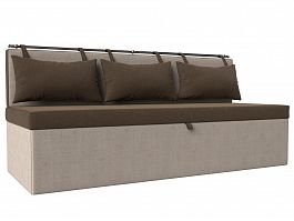 Кухонный прямой диван Метро (основа рогожка коричневая, компаньон рогожка бежевая) - Фото предпросмотра