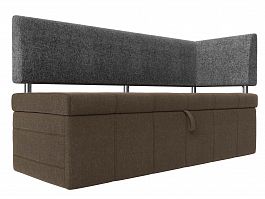 Кухонный прямой диван Стоун с углом правый (основа рогожка коричневая, компаньон рогожка серая) - Фото предпросмотра