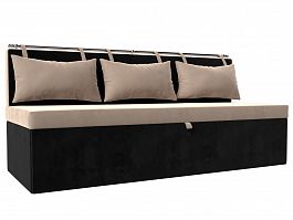 Кухонный прямой диван Метро (основа велюр бежевый, компаньон велюр черный) - Фото предпросмотра