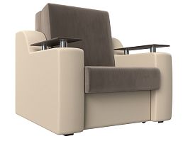 Кресло-кровать Сенатор 80 (основа велюр коричневый, компаньон экокожа бежевая) - Фото предпросмотра