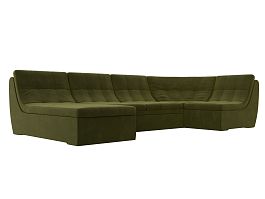 П-образный модульный диван Холидей (полностью микровельвет зеленый) - Фото предпросмотра