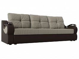 Прямой диван Меркурий еврокнижка (основа рогожка Корфу 02, компаньон экокожа коричневая) - Фото предпросмотра