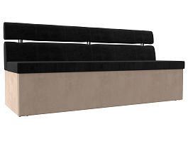 Кухонный прямой диван Классик (основа велюр черный, компаньон велюр бежевый) - Фото предпросмотра