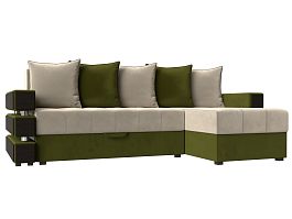 Угловой диван Венеция правый (основа микровельвет бежевый, компаньон микровельвет зеленый) - Фото предпросмотра