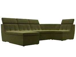 П-образный модульный диван Холидей Люкс (полностью микровельвет зеленый) - Фото предпросмотра