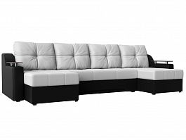 П-образный диван Сенатор (основа экокожа белая, компаньон экокожа черная) - Фото предпросмотра
