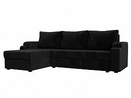 Угловой диван Николь Лайт левый (основа велюр черный, компаньон экокожа черная) - Фото предпросмотра