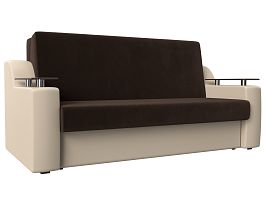 Прямой диван аккордеон Сенатор 160 (основа микровельвет коричневый, компаньон экокожа бежевая) - Фото предпросмотра