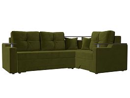Угловой диван Комфорт правый (полностью микровельвет зеленый) - Фото предпросмотра