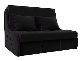 Диван прямой Риттэр (полностью микровельвет черный, кант микровельвет фиолетовый) - Фото предпросмотра