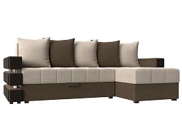 Угловой диван Венеция правый (основа рогожка бежевая, компаньон рогожка коричневая) - Фото предпросмотра
