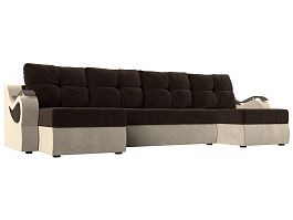 П-образный диван Меркурий (основа микровельвет коричневый, компаньон микровельвет бежевый) - Фото предпросмотра