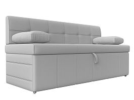 Кухонный прямой диван Лео (полностью экокожа белая) - Фото предпросмотра