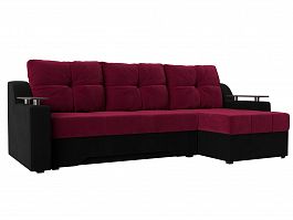 Угловой диван Сенатор правый (основа микровельвет бордовый, компаньон микровельвет черный) - Фото предпросмотра