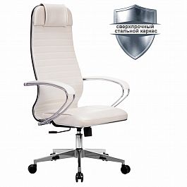 Кресло офисное МЕТТА "К-6" хром, рецик. кожа, сиденье и спинка мягкие, белое - Фото предпросмотра