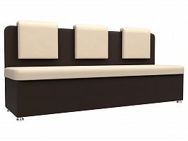 Кухонный прямой диван Маккон 3-х местный (основа экокожа бежевая, компаньон экокожа коричневая) - Фото предпросмотра