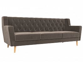 Прямой диван Брайтон 3 Люкс (полностью велюр коричневый) - Фото предпросмотра