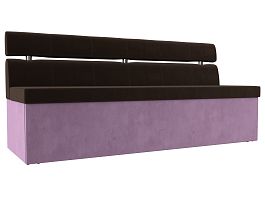 Кухонный прямой диван Классик (основа микровельвет коричневый, компаньон микровельвет сиреневый) - Фото предпросмотра