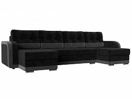 П-образный диван Марсель (основа велюр черный, компаньон велюр серый) - Фото предпросмотра