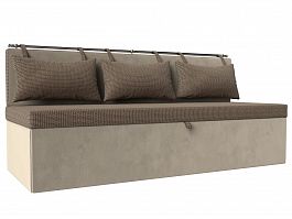 Кухонный прямой диван Метро (основа рогожка Корфу 03, компаньон микровельвет бежевый) - Фото предпросмотра