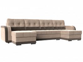 П-образный диван Марсель (основа велюр бежевый, компаньон велюр коричневый) - Фото предпросмотра