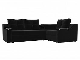Угловой диван Тесей правый (полностью микровельвет черный) - Фото предпросмотра