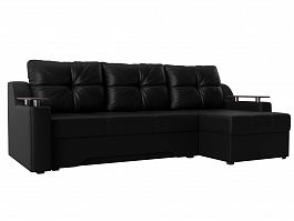 Угловой диван Сенатор правый (полностью экокожа черная) - Фото предпросмотра