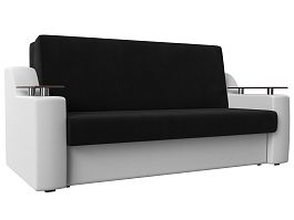 Прямой диван аккордеон Сенатор 140 (основа микровельвет черный, компаньон экокожа белая) - Фото предпросмотра