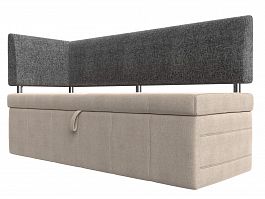 Кухонный прямой диван Стоун с углом левый (основа рогожка бежевая, компаньон рогожка серая) - Фото предпросмотра