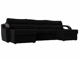 П-образный диван Форсайт (полностью микровельвет черный) - Фото предпросмотра