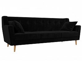 Прямой диван Брайтон 3 (полностью велюр черный) - Фото предпросмотра